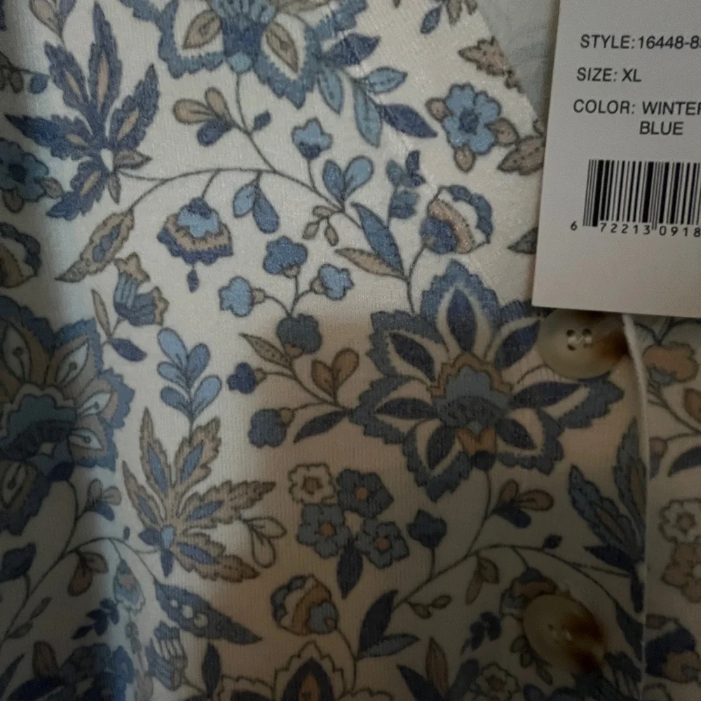 Blue/white/tan flower print cardigan, XL - Picture 4 of 5